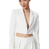 Alice and Olivia ABBOTT CROPPED RUCHED SLEEVE VEGAN LEATHER BLAZER ECRU*FEATURED SHOPS | FEATURED SHOPS | CLOTHING