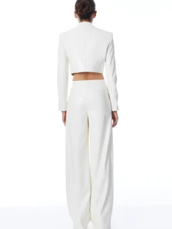 Alice and Olivia ABBOTT CROPPED RUCHED SLEEVE VEGAN LEATHER BLAZER ECRU*FEATURED SHOPS | FEATURED SHOPS | CLOTHING