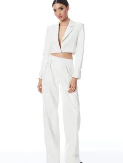 Alice and Olivia ABBOTT CROPPED RUCHED SLEEVE VEGAN LEATHER BLAZER ECRU*FEATURED SHOPS | FEATURED SHOPS | CLOTHING