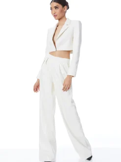 Alice and Olivia ABBOTT CROPPED RUCHED SLEEVE VEGAN LEATHER BLAZER ECRU*FEATURED SHOPS | FEATURED SHOPS | CLOTHING