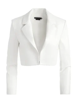 Alice and Olivia ABBOTT CROPPED RUCHED SLEEVE VEGAN LEATHER BLAZER ECRU*FEATURED SHOPS | FEATURED SHOPS | CLOTHING