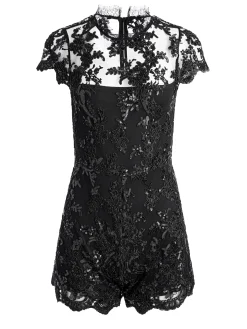 Alice and Olivia ALAINA EMBELLISHED LACE ROMPER BLACK*CLOTHING