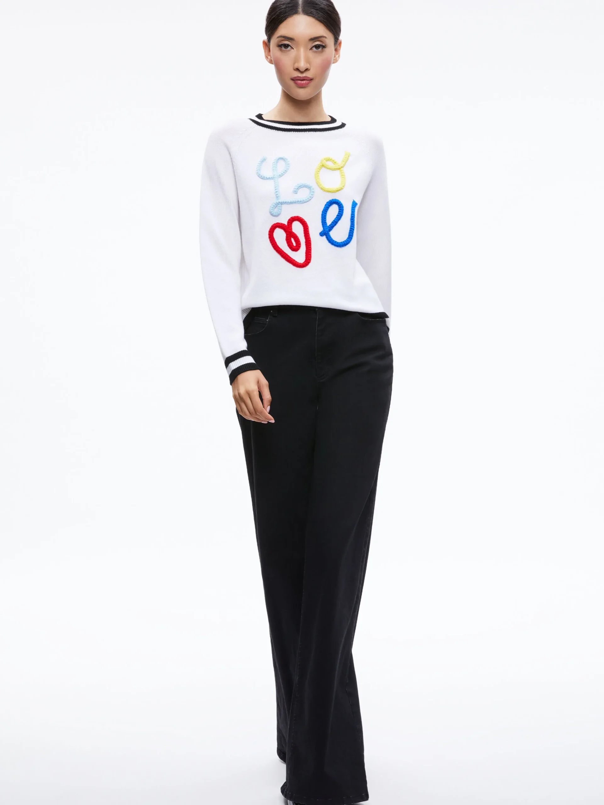 Alice and Olivia ALBINA LOVE PULLOVER SOFT WHITE/BLACK*CLOTHING | CLOTHING