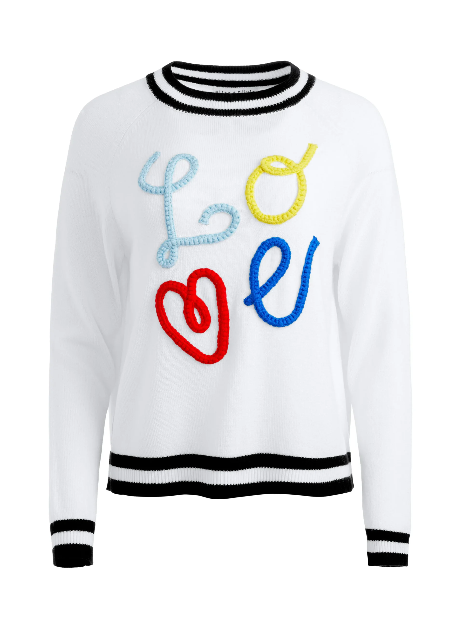 Alice and Olivia ALBINA LOVE PULLOVER SOFT WHITE/BLACK*CLOTHING | CLOTHING