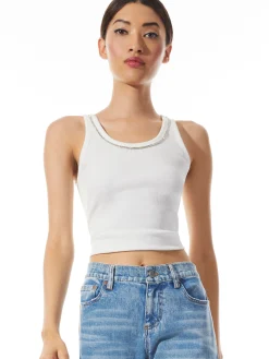 Alice and Olivia ALLEN EMBELLISHED NECK RIBBED TANK *CLOTHING