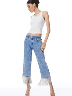 Alice and Olivia ALLEN EMBELLISHED NECK RIBBED TANK *CLOTHING