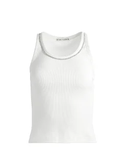 Alice and Olivia ALLEN EMBELLISHED NECK RIBBED TANK *CLOTHING