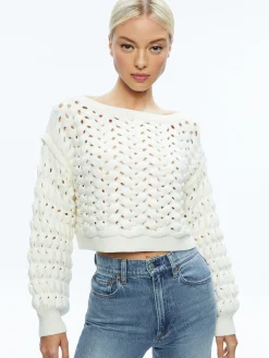 Alice and Olivia ALLENE CABLE KNIT CREWNECK ECRU*CLOTHING