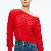 Alice and Olivia ALLENE CABLE KNIT CREWNECK BRIGHT RUBY*CLOTHING