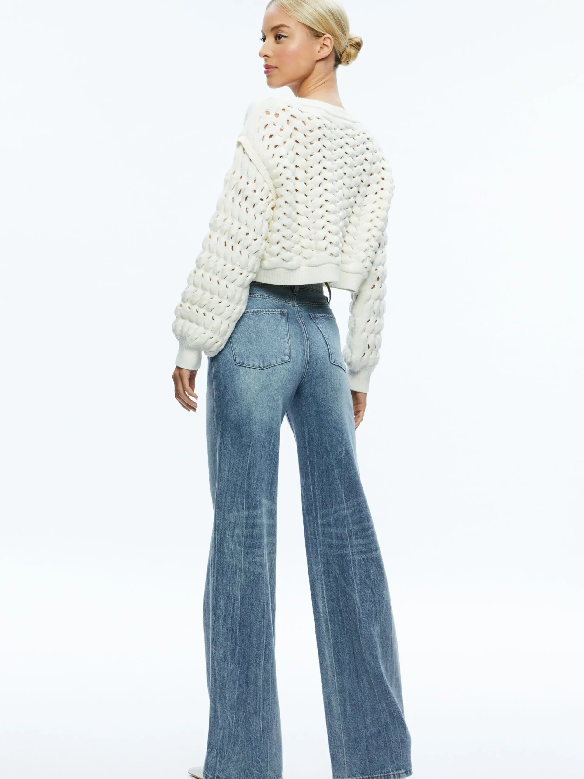 Alice and Olivia ALLENE CABLE KNIT CREWNECK ECRU*CLOTHING