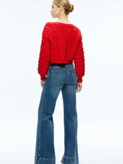 Alice and Olivia ALLENE CABLE KNIT CREWNECK BRIGHT RUBY*CLOTHING