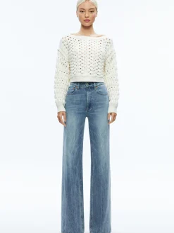 Alice and Olivia ALLENE CABLE KNIT CREWNECK ECRU*CLOTHING
