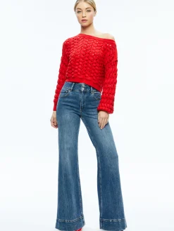 Alice and Olivia ALLENE CABLE KNIT CREWNECK BRIGHT RUBY*CLOTHING
