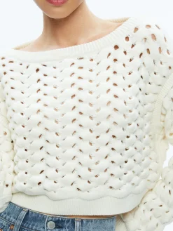 Alice and Olivia ALLENE CABLE KNIT CREWNECK ECRU*CLOTHING