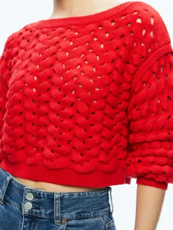Alice and Olivia ALLENE CABLE KNIT CREWNECK BRIGHT RUBY*CLOTHING