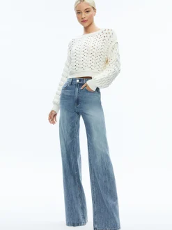 Alice and Olivia ALLENE CABLE KNIT CREWNECK ECRU*CLOTHING