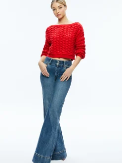 Alice and Olivia ALLENE CABLE KNIT CREWNECK BRIGHT RUBY*CLOTHING