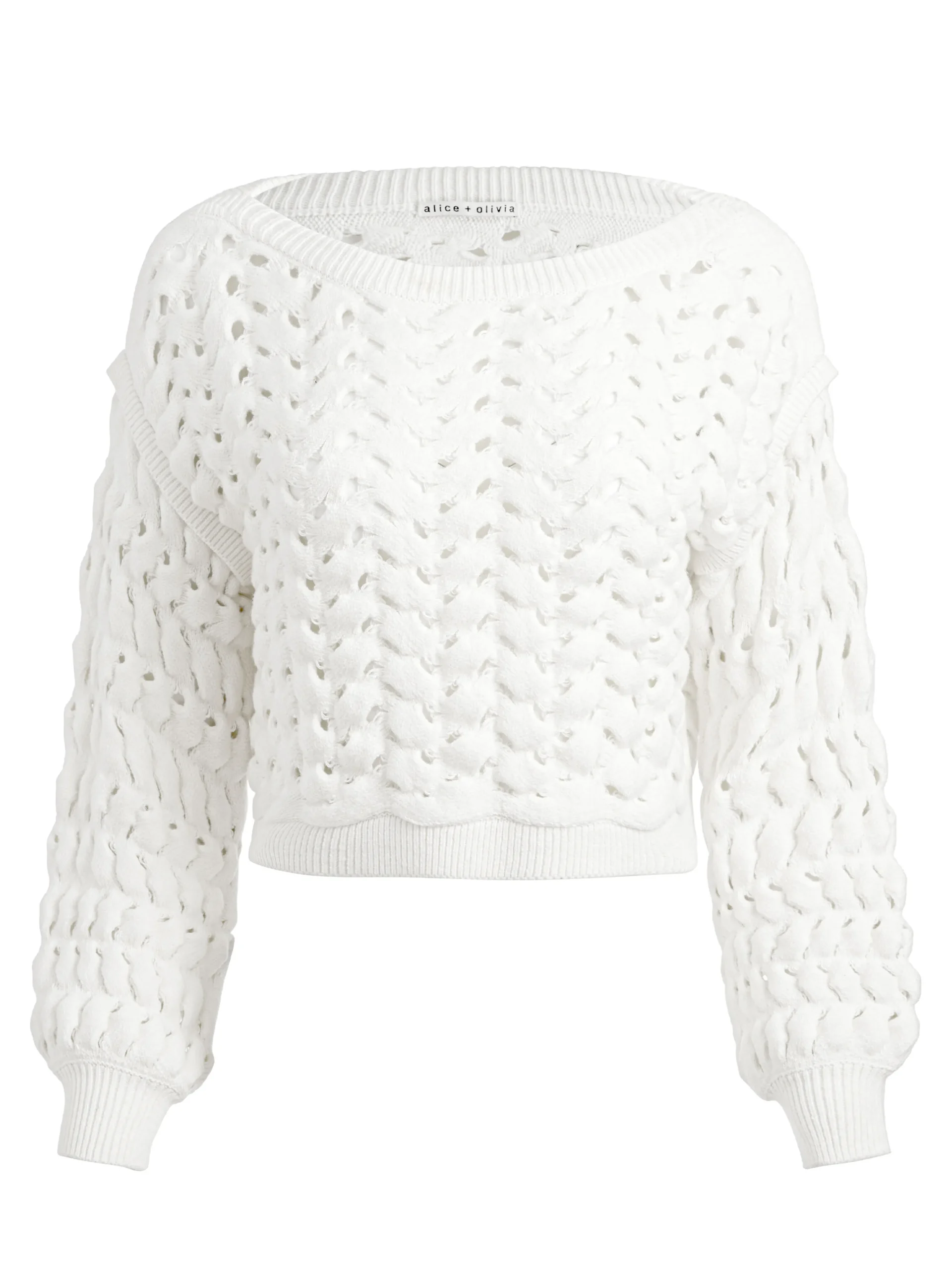 Alice and Olivia ALLENE CABLE KNIT CREWNECK ECRU*CLOTHING