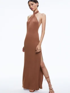 Alice and Olivia AMAYA HALTER NECK HIGH SLIT DRESS *DRESSES | CLOTHING