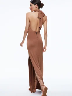 Alice and Olivia AMAYA HALTER NECK HIGH SLIT DRESS *DRESSES | CLOTHING