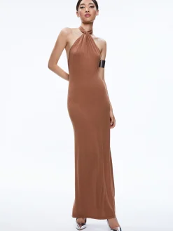 Alice and Olivia AMAYA HALTER NECK HIGH SLIT DRESS *DRESSES | CLOTHING