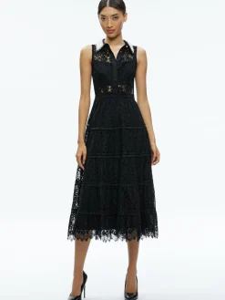 Alice and Olivia ANAYA EMBELLISHED COLLAR LACE MIDI DRESS BLACK*FEATURED SHOPS | DRESSES | DRESSES | CLOTHING