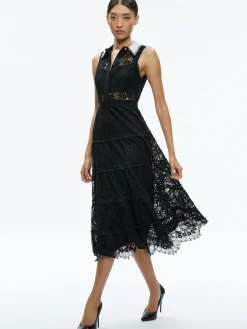 Alice and Olivia ANAYA EMBELLISHED COLLAR LACE MIDI DRESS BLACK*FEATURED SHOPS | DRESSES | DRESSES | CLOTHING