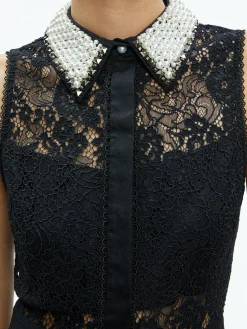 Alice and Olivia ANAYA EMBELLISHED COLLAR LACE MIDI DRESS BLACK*FEATURED SHOPS | DRESSES | DRESSES | CLOTHING