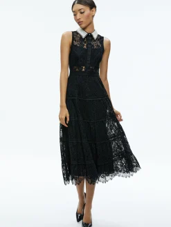 Alice and Olivia ANAYA EMBELLISHED COLLAR LACE MIDI DRESS BLACK*FEATURED SHOPS | DRESSES | DRESSES | CLOTHING