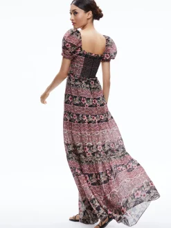 Alice and Olivia ANDREA PUFF SLEEVE MAXI DRESS CANOPY TILE BLACK*DRESSES | DRESSES | CLOTHING