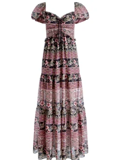 Alice and Olivia ANDREA PUFF SLEEVE MAXI DRESS CANOPY TILE BLACK*DRESSES | DRESSES | CLOTHING