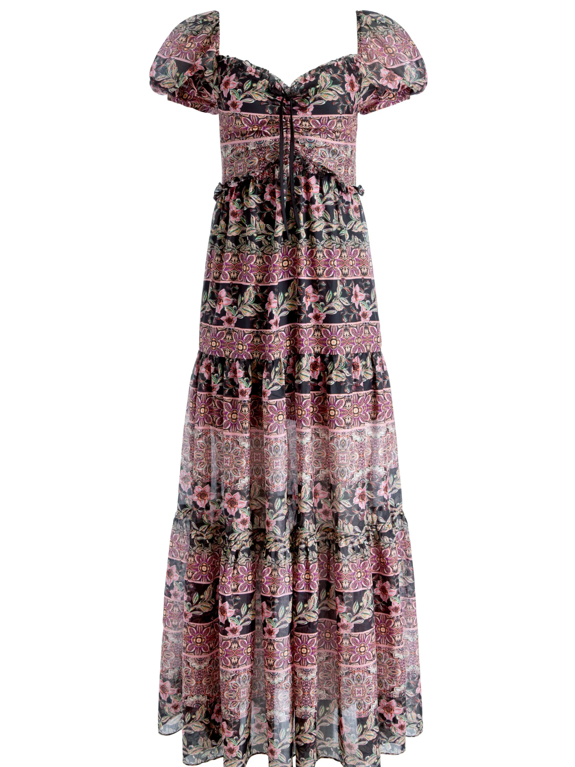 Alice and Olivia ANDREA PUFF SLEEVE MAXI DRESS CANOPY TILE BLACK*DRESSES | DRESSES | CLOTHING