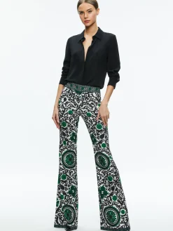 Alice and Olivia ANDREW HIGH WAISTED BOOTCUT SLIM PANT MONARCH LIGHT EMERALD SMALL*FEATURED SHOPS | CLOTHING