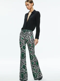 Alice and Olivia ANDREW HIGH WAISTED BOOTCUT SLIM PANT MONARCH LIGHT EMERALD SMALL*FEATURED SHOPS | CLOTHING