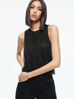 Alice and Olivia ANGELINA CRYSTAL EMBELLISHED TANK BLACK*CLOTHING