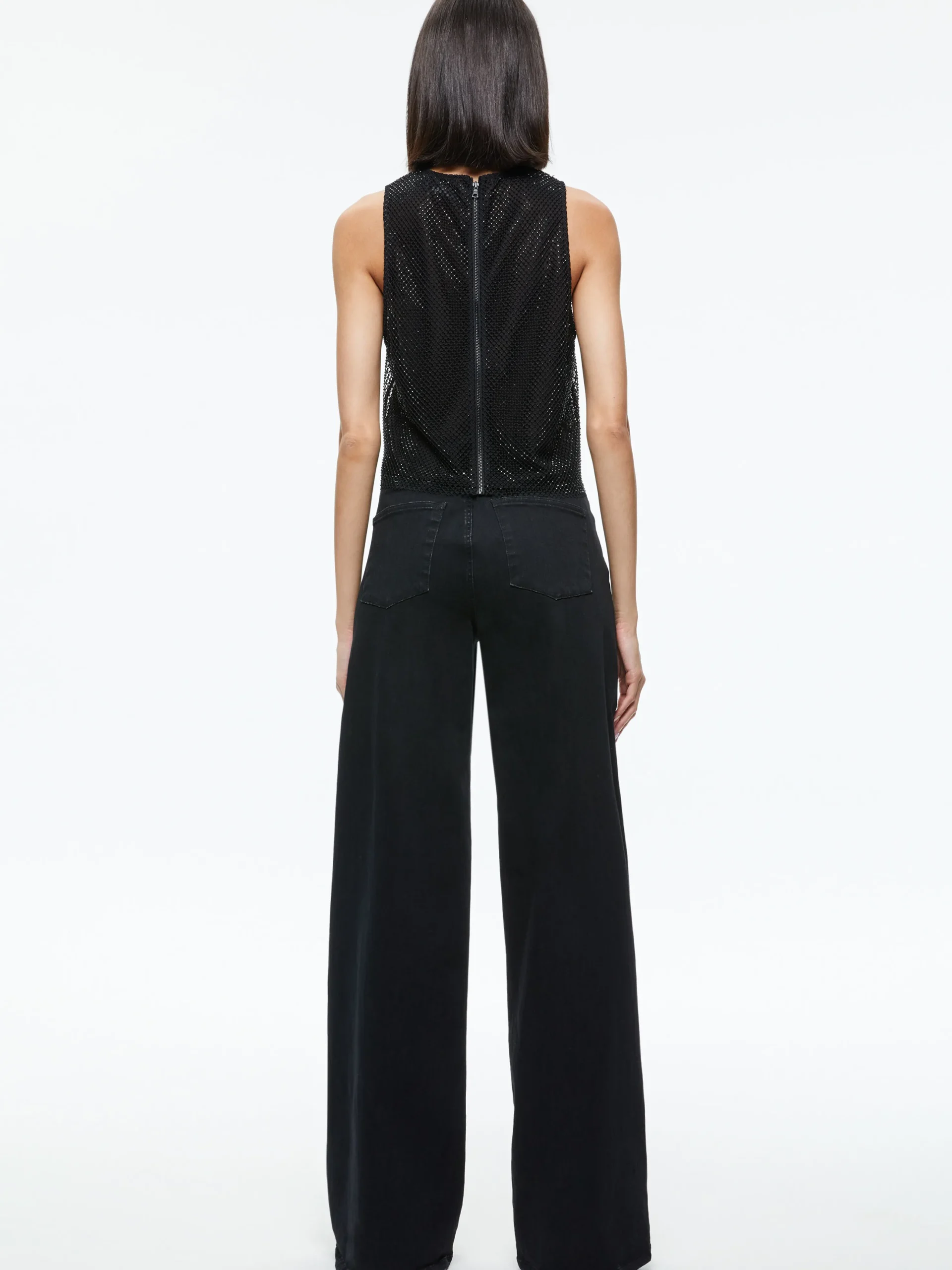 Alice and Olivia ANGELINA CRYSTAL EMBELLISHED TANK BLACK*CLOTHING