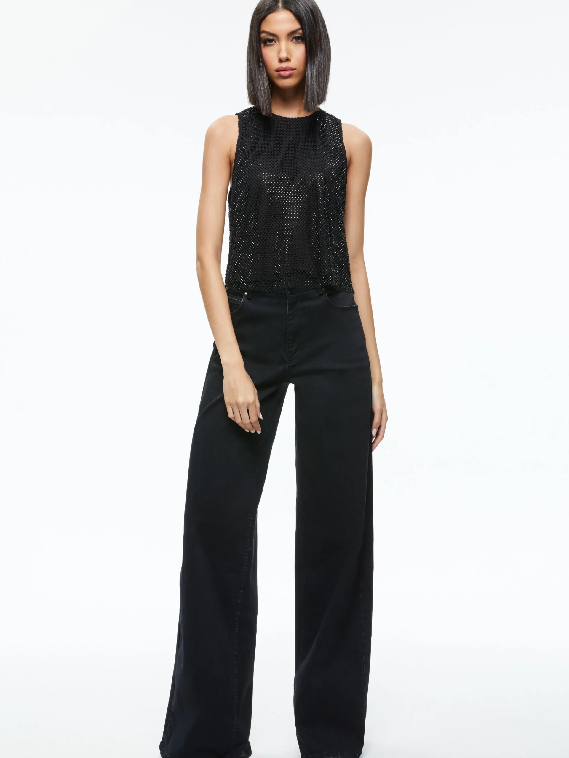 Alice and Olivia ANGELINA CRYSTAL EMBELLISHED TANK BLACK*CLOTHING