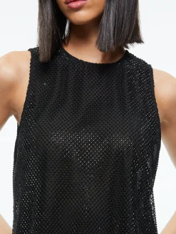 Alice and Olivia ANGELINA CRYSTAL EMBELLISHED TANK BLACK*CLOTHING