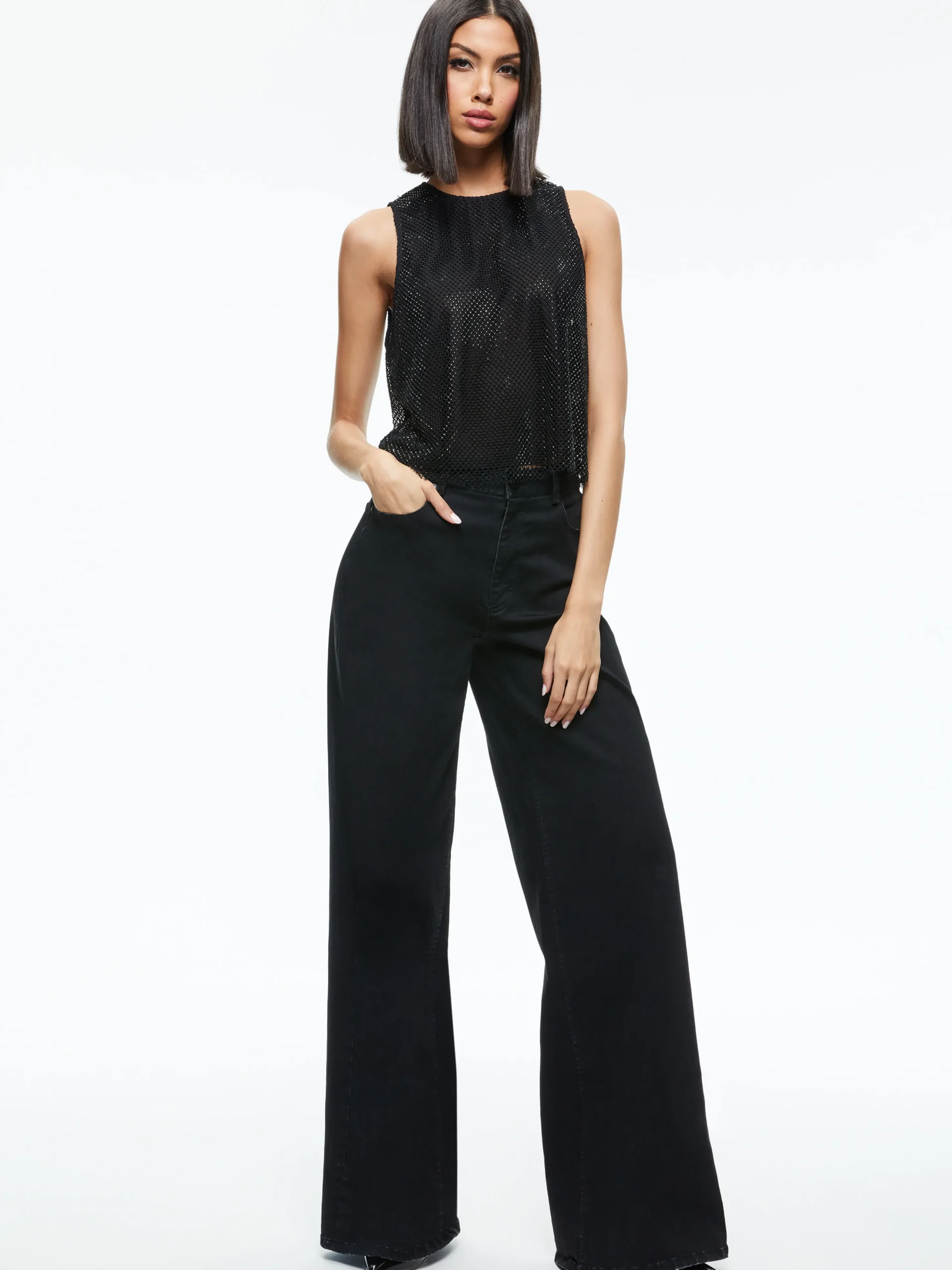 Alice and Olivia ANGELINA CRYSTAL EMBELLISHED TANK BLACK*CLOTHING
