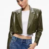Alice and Olivia ANTHONY CROPPED DOUBLE BREASTED VEGAN BLAZER OLIVE*CLOTHING