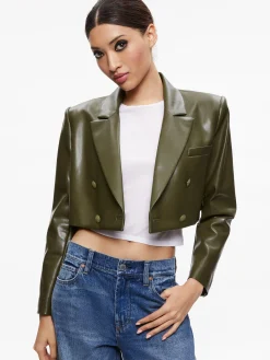 Alice and Olivia ANTHONY CROPPED DOUBLE BREASTED VEGAN BLAZER OLIVE*CLOTHING