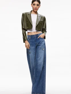 Alice and Olivia ANTHONY CROPPED DOUBLE BREASTED VEGAN BLAZER OLIVE*CLOTHING