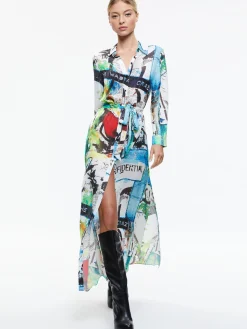 Alice and Olivia A+O X BASQUIAT CHASSIDY MAXI SHIRT DRESS CONFIDENTIAL*DRESSES | CLOTHING