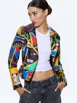 Alice and Olivia A+O X BASQUIAT CODY EMBELLISHED LEATHER JACKET LIBERTY*FEATURED SHOPS | CLOTHING