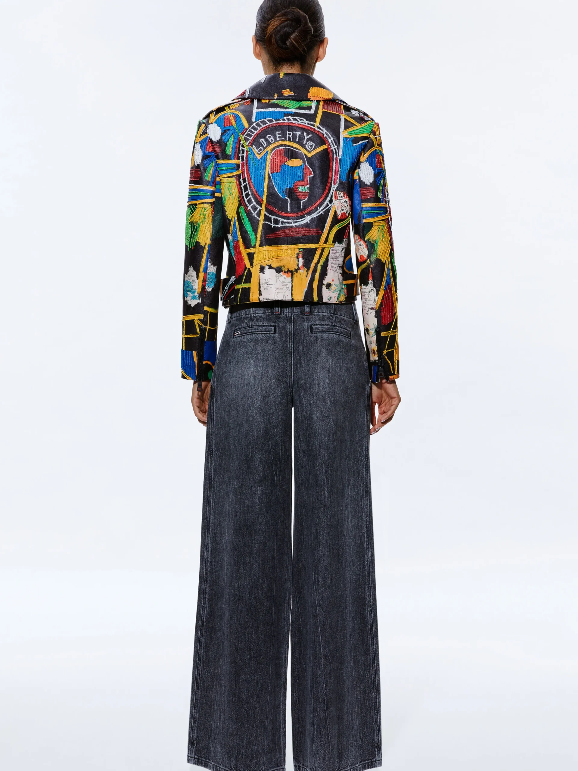 Alice and Olivia A+O X BASQUIAT CODY EMBELLISHED LEATHER JACKET LIBERTY*FEATURED SHOPS | CLOTHING