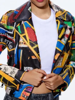 Alice and Olivia A+O X BASQUIAT CODY EMBELLISHED LEATHER JACKET LIBERTY*FEATURED SHOPS | CLOTHING