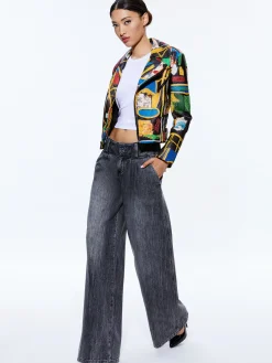 Alice and Olivia A+O X BASQUIAT CODY EMBELLISHED LEATHER JACKET LIBERTY*FEATURED SHOPS | CLOTHING