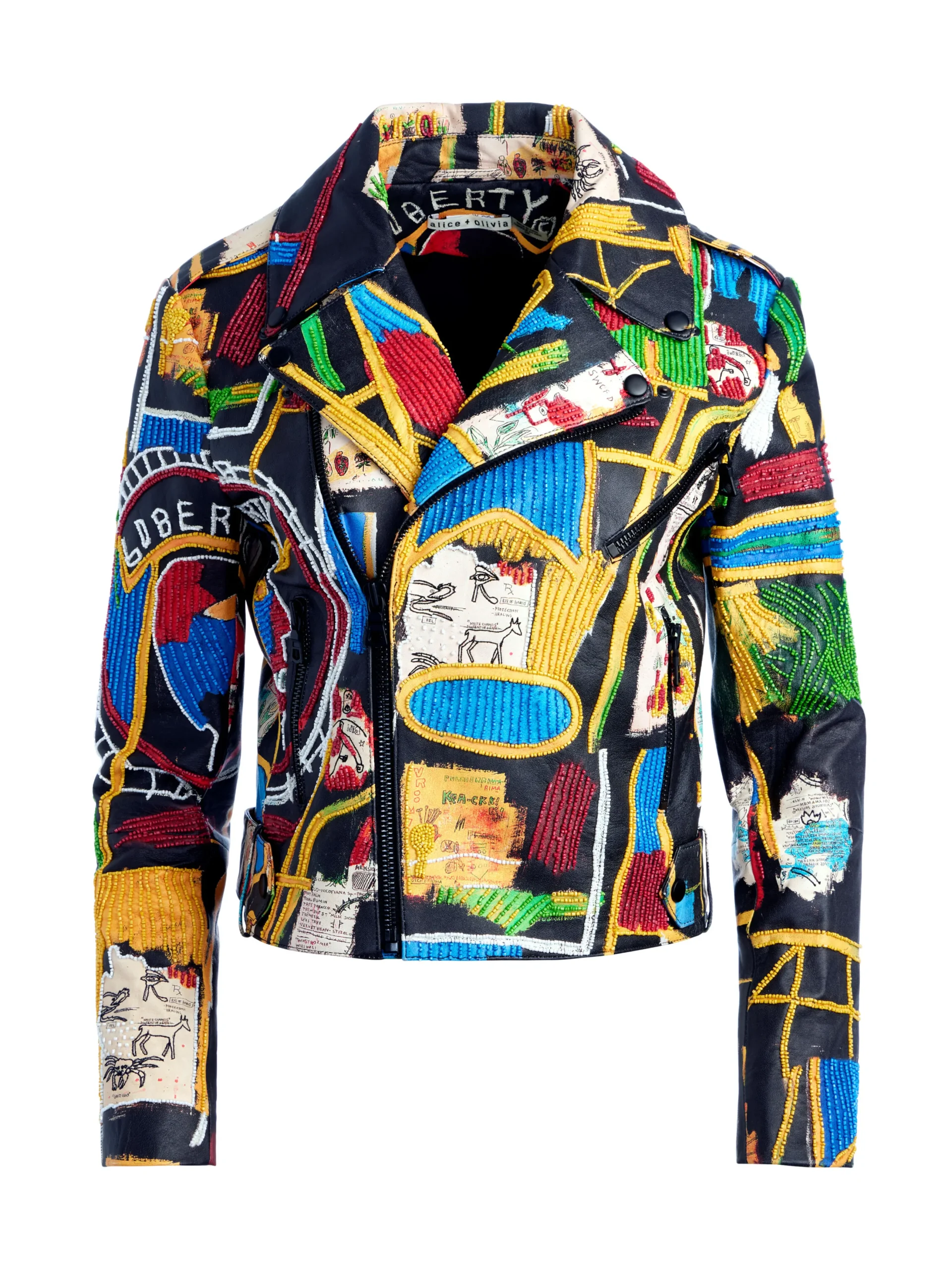Alice and Olivia A+O X BASQUIAT CODY EMBELLISHED LEATHER JACKET LIBERTY*FEATURED SHOPS | CLOTHING