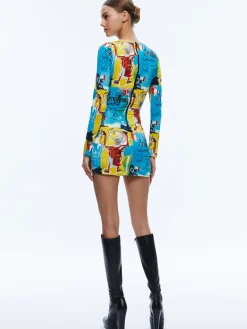 Alice and Olivia A+O X BASQUIAT DELORA MINI DRESS UNTITLED*DRESSES | DRESSES | CLOTHING
