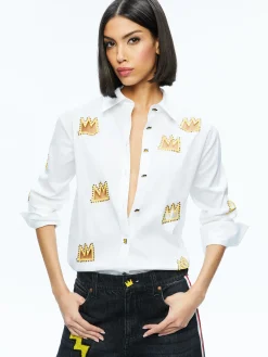 Alice and Olivia A+O X BASQUIAT FINELY EMBELLISHED BUTTON DOWN OFF WHITE MULTI*FEATURED SHOPS | CLOTHING